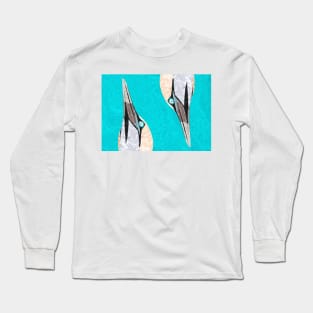 Gannets Marbled Paper Collage Long Sleeve T-Shirt